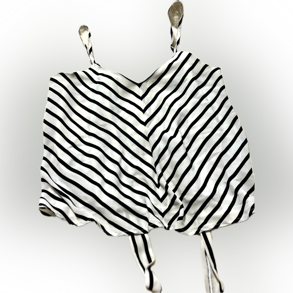 Adjustable Tie Backless Black & White Striped Tank